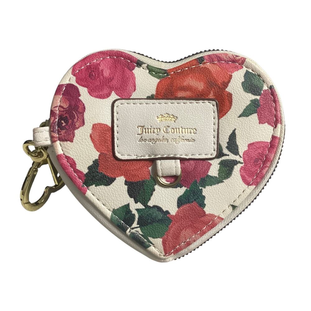 Juicy Couture Heart-Shaped Floral Coin Purse Bag Charm